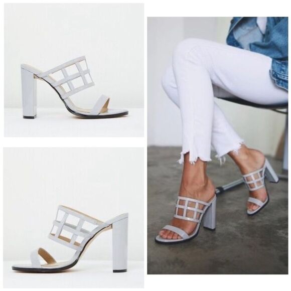 The Mode Collective Leather Caged Sandal In Lily White - Picture 1 of 5